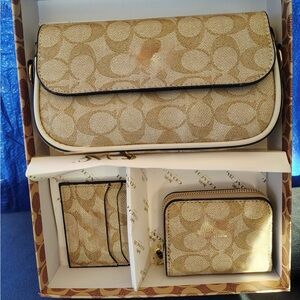 Inspired Beige Signature Jacquard Crossbody with Wallet & Card Case